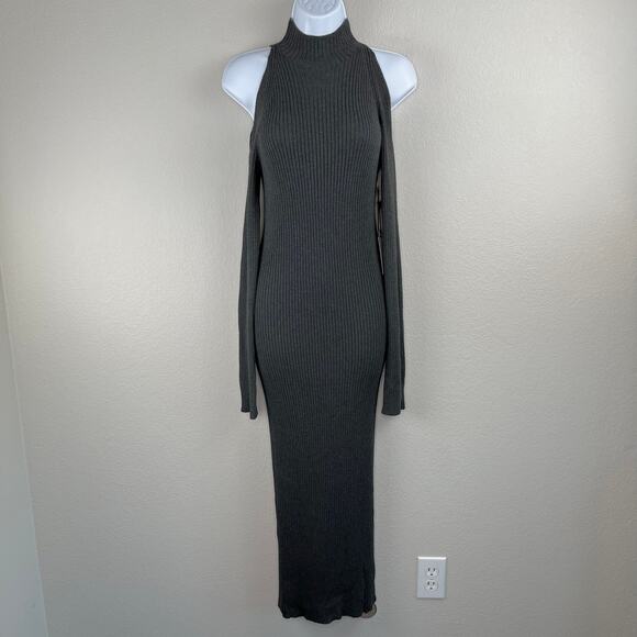 ASTR Charcoal Gray Cold Shoulder Mock Neck Bodycon Midi Sweater Dress Medium NWT - Picture 13 of 14